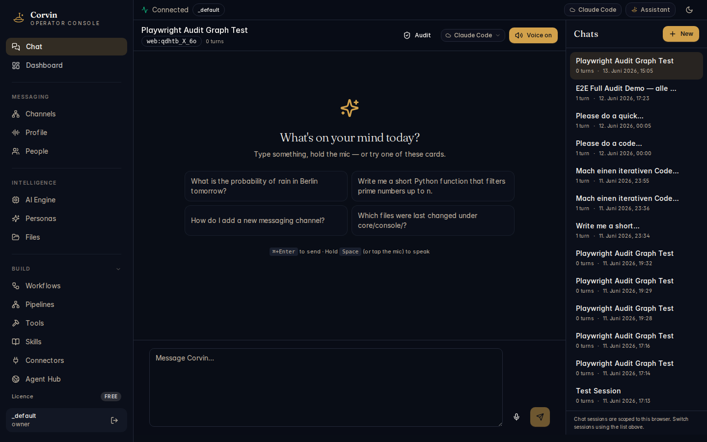 CorvinOS Chat interface