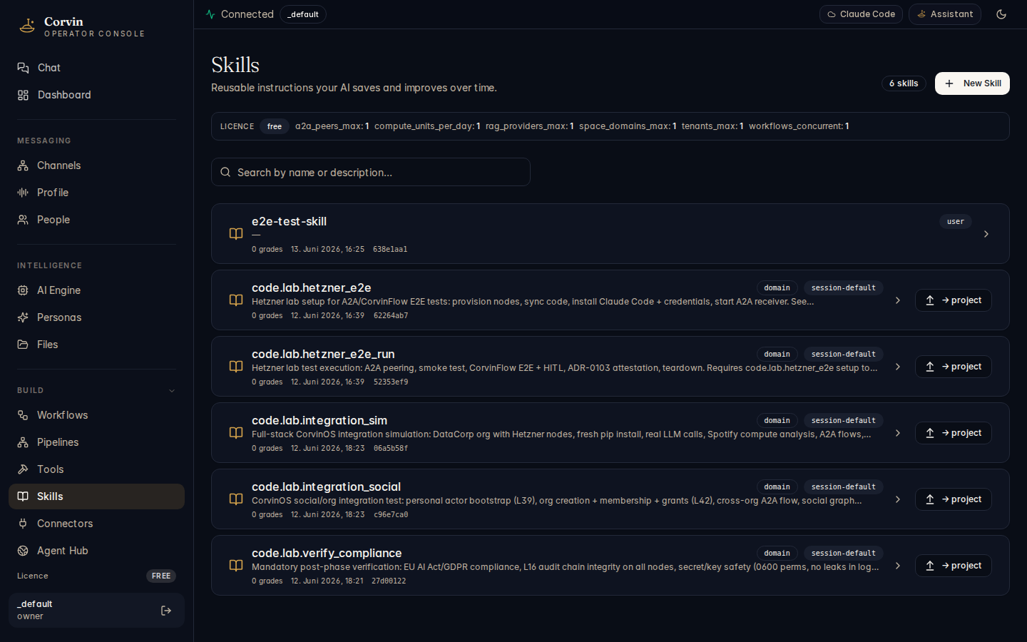 CorvinOS Skills page