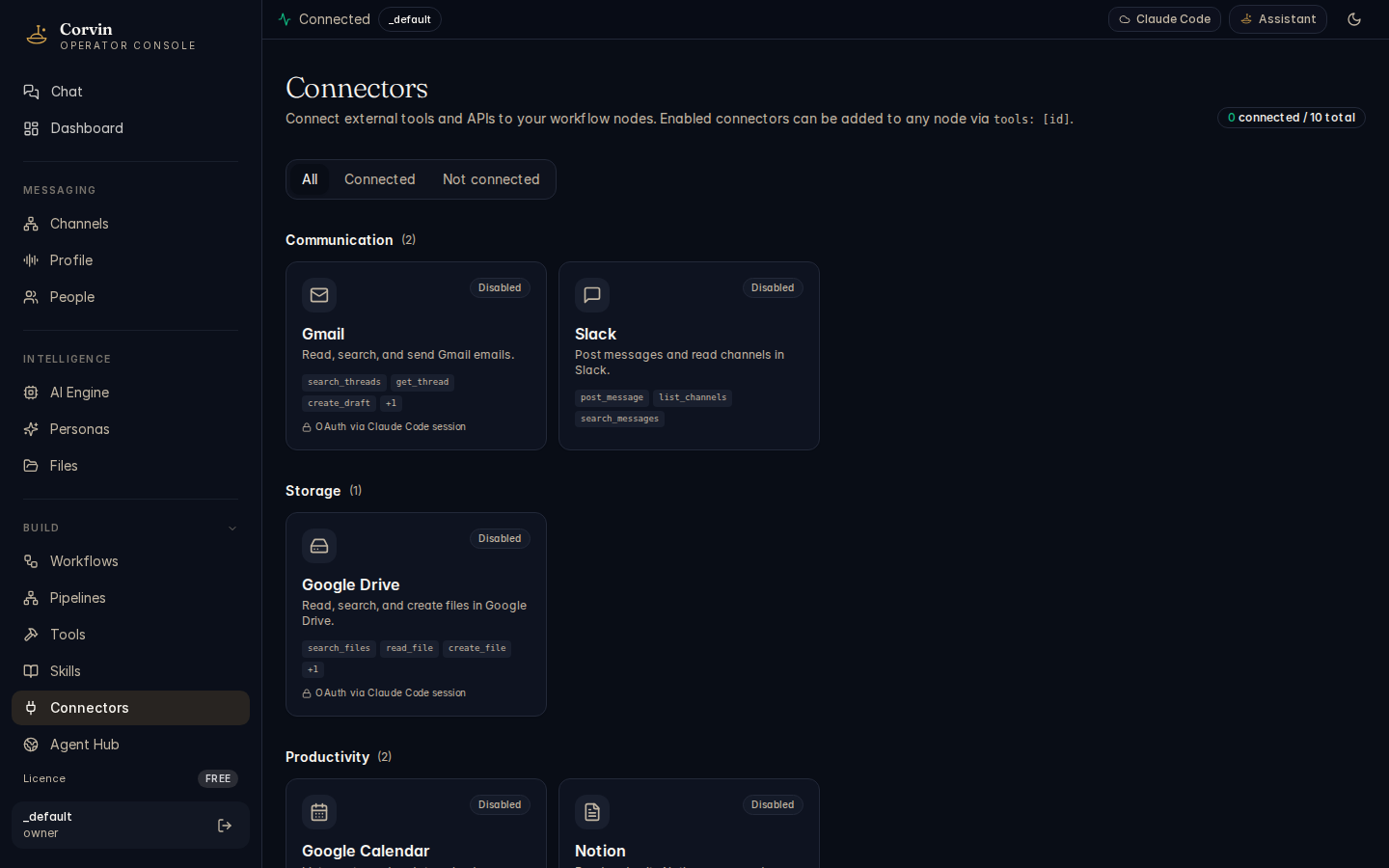CorvinOS Connectors — MCP registry