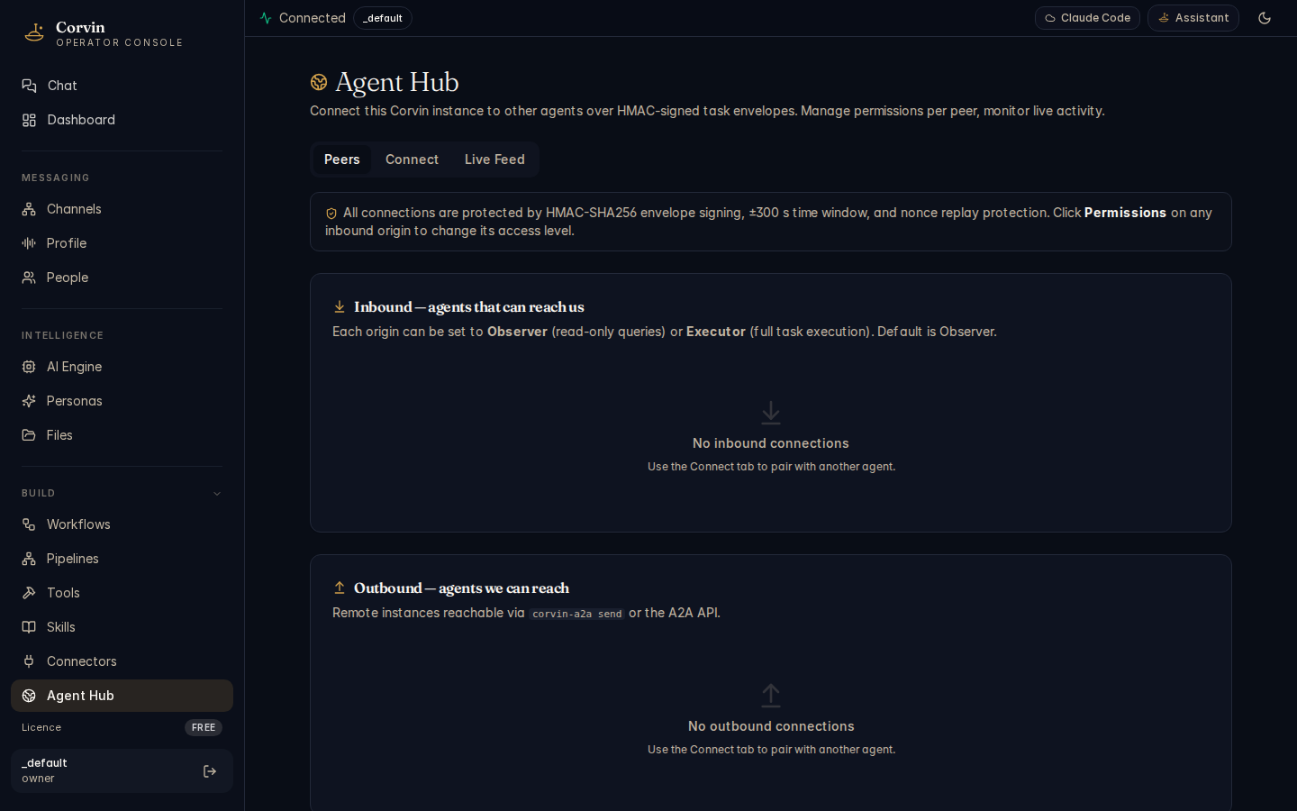 CorvinOS Agent Hub — A2A endpoint management