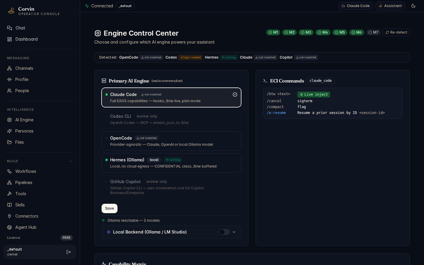 CorvinOS Engine Control page