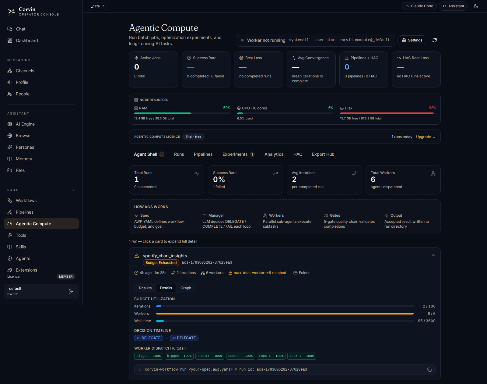 Corvin agentic compute run results